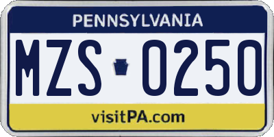 PA license plate MZS0250