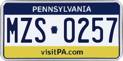 PA license plate MZS0257