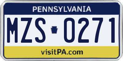 PA license plate MZS0271