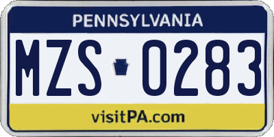 PA license plate MZS0283