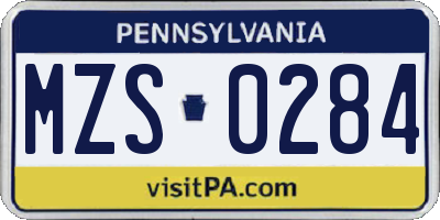 PA license plate MZS0284