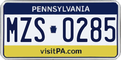 PA license plate MZS0285