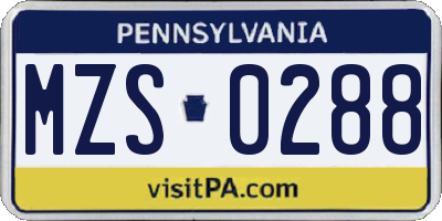 PA license plate MZS0288