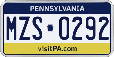 PA license plate MZS0292
