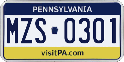 PA license plate MZS0301