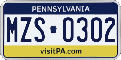 PA license plate MZS0302