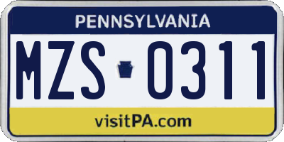 PA license plate MZS0311