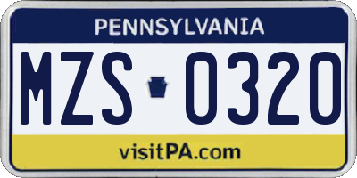PA license plate MZS0320