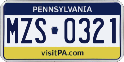 PA license plate MZS0321