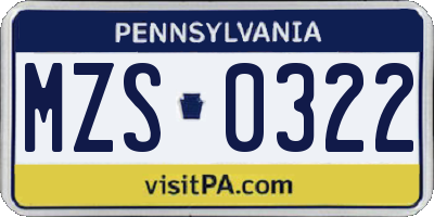 PA license plate MZS0322