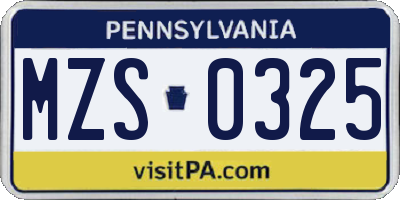 PA license plate MZS0325