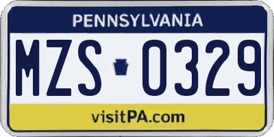 PA license plate MZS0329