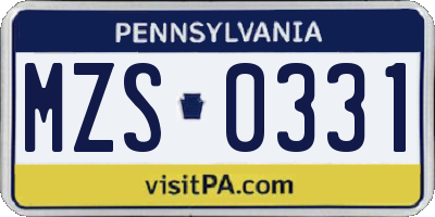 PA license plate MZS0331