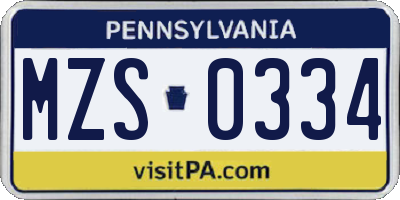 PA license plate MZS0334