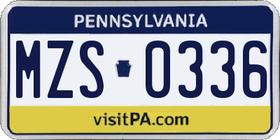 PA license plate MZS0336