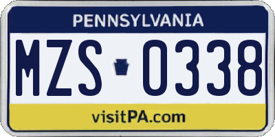 PA license plate MZS0338
