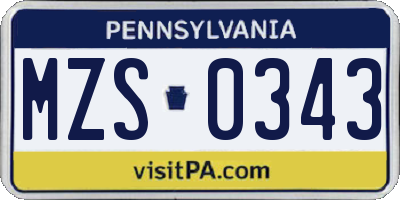 PA license plate MZS0343