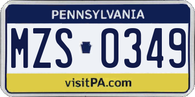 PA license plate MZS0349