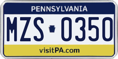 PA license plate MZS0350
