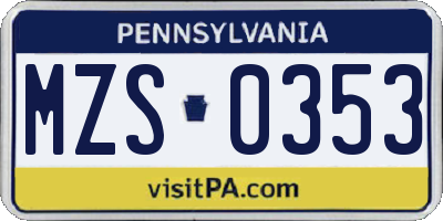 PA license plate MZS0353