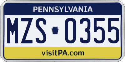 PA license plate MZS0355