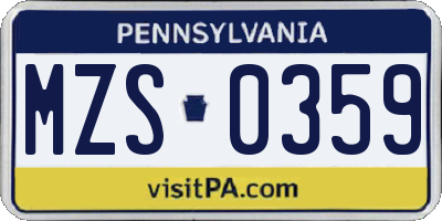 PA license plate MZS0359