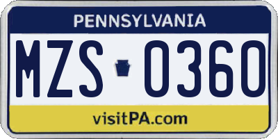 PA license plate MZS0360