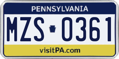 PA license plate MZS0361