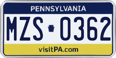 PA license plate MZS0362