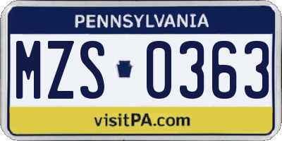 PA license plate MZS0363
