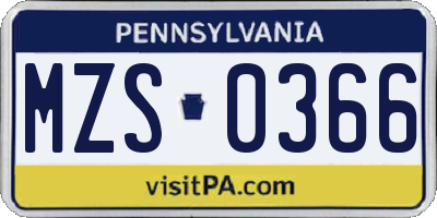 PA license plate MZS0366