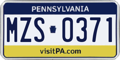 PA license plate MZS0371