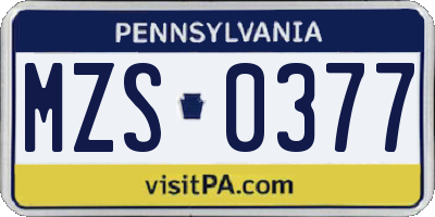 PA license plate MZS0377