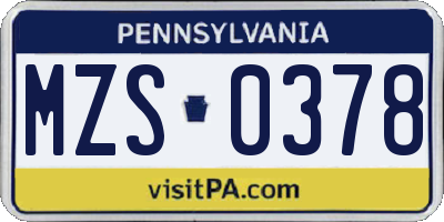 PA license plate MZS0378