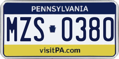 PA license plate MZS0380