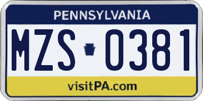 PA license plate MZS0381