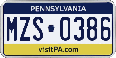 PA license plate MZS0386