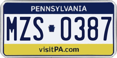PA license plate MZS0387
