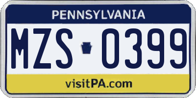 PA license plate MZS0399