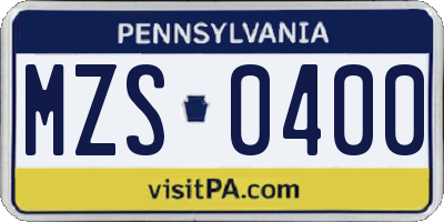 PA license plate MZS0400
