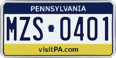 PA license plate MZS0401