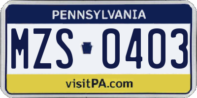 PA license plate MZS0403