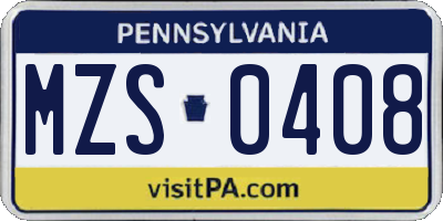 PA license plate MZS0408