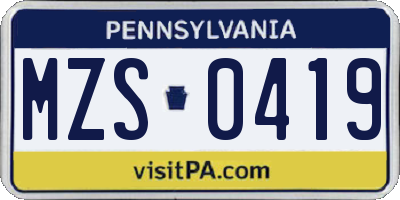 PA license plate MZS0419