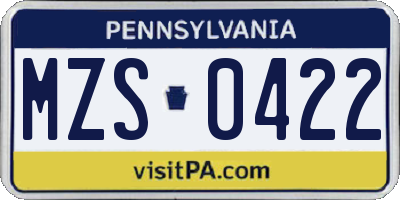 PA license plate MZS0422