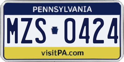 PA license plate MZS0424