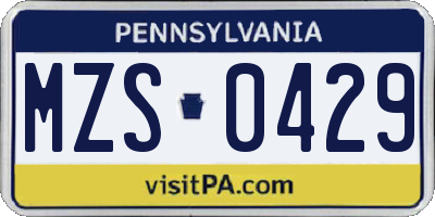 PA license plate MZS0429