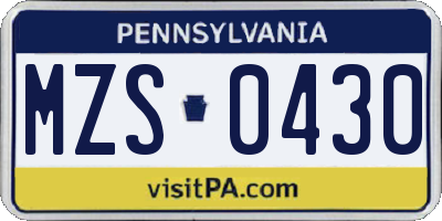 PA license plate MZS0430