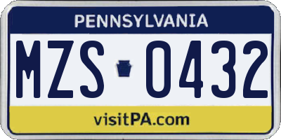 PA license plate MZS0432