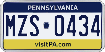 PA license plate MZS0434